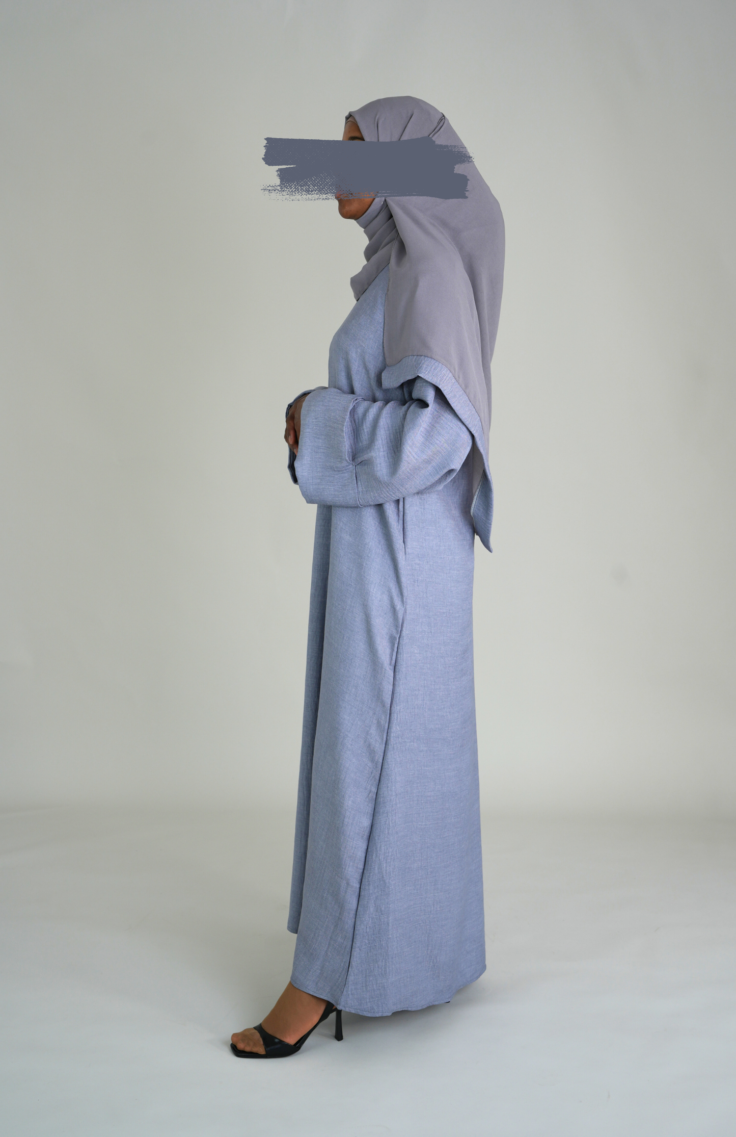LINEN ABAYA - BLUE GREY