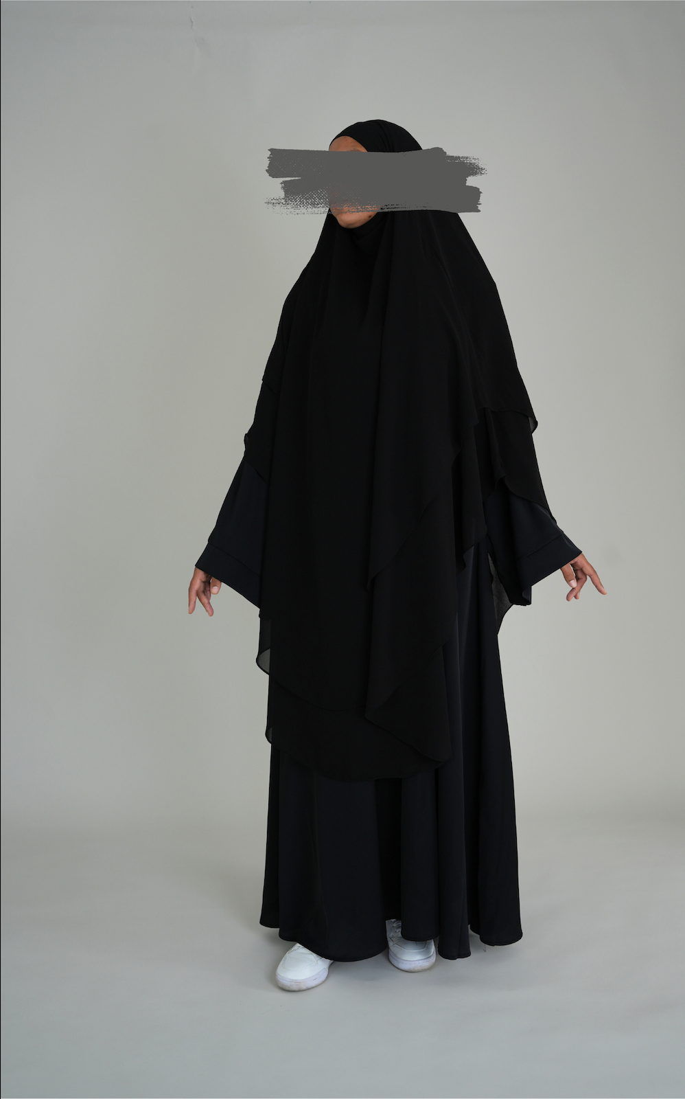 ZWEILAGIGER MAXI CHIFFON KHIMAR - SCHWARZ
