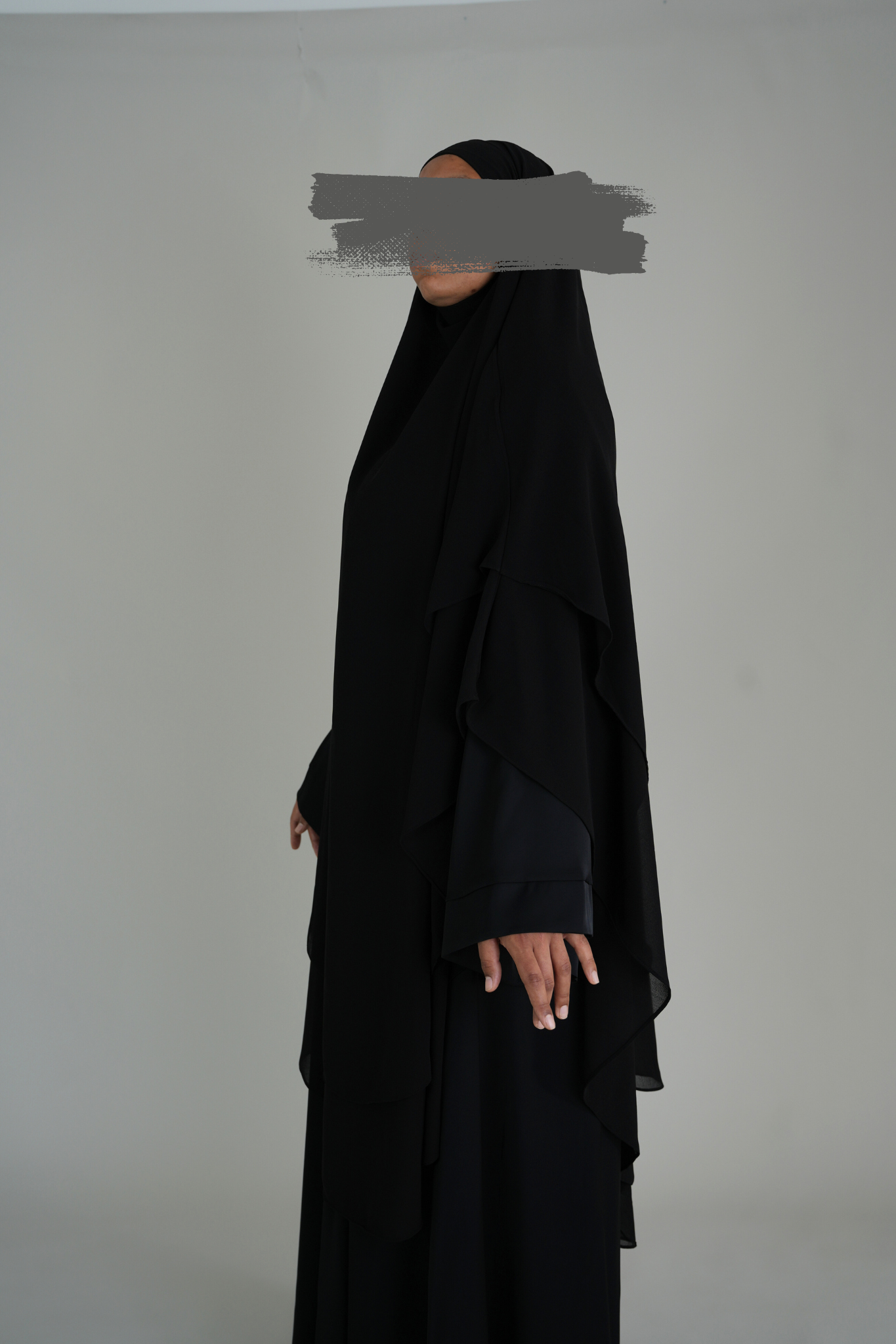 ZWEILAGIGER MAXI CHIFFON KHIMAR - SCHWARZ