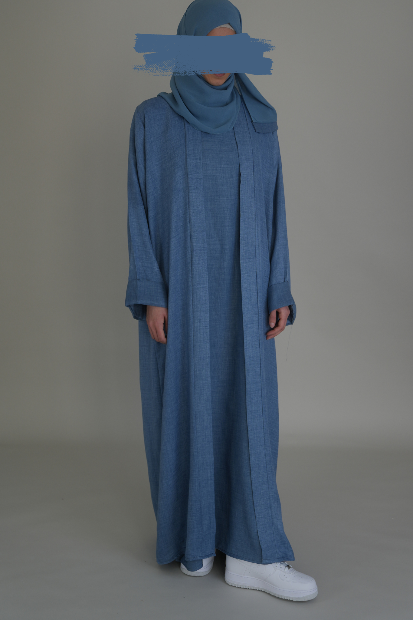 PREMIUM LINEN ABAYA SET - JEANSBLAU