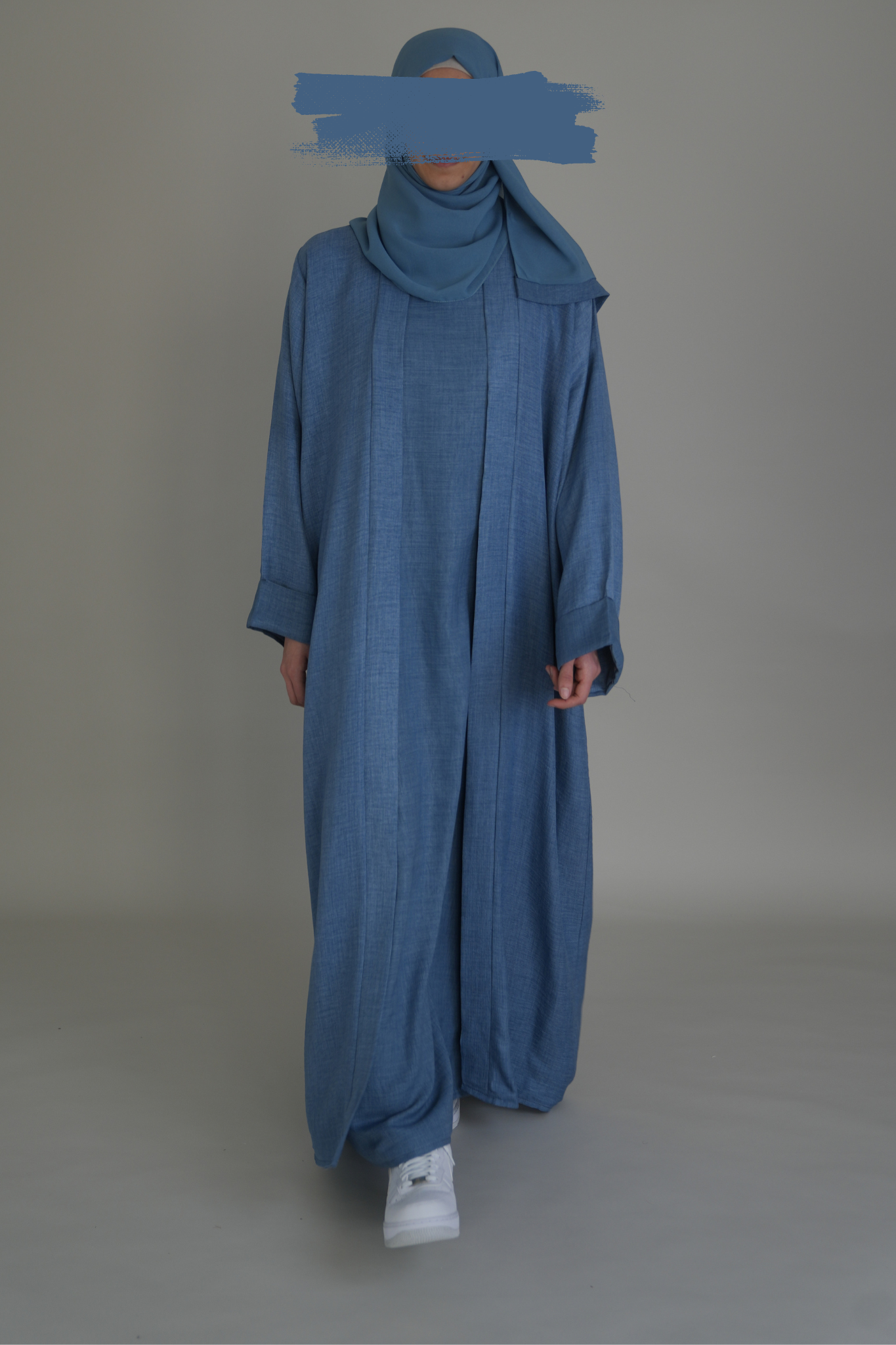 PREMIUM LINEN ABAYA SET - JEANSBLAU