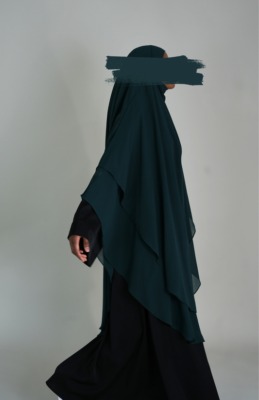 TWO LAYER MAXI CHIFFON KHIMAR - DARK GREEN