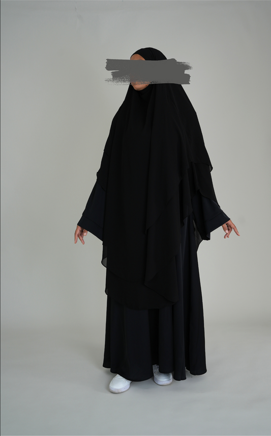 ZWEILAGIGER MAXI CHIFFON KHIMAR - SCHWARZ