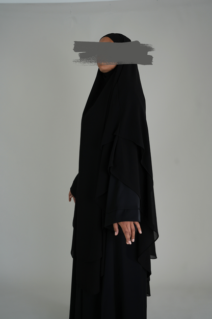 ZWEILAGIGER MAXI CHIFFON KHIMAR - SCHWARZ