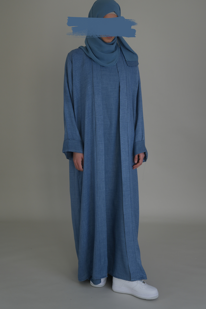 PREMIUM LINEN ABAYA SET - JEANSBLAU