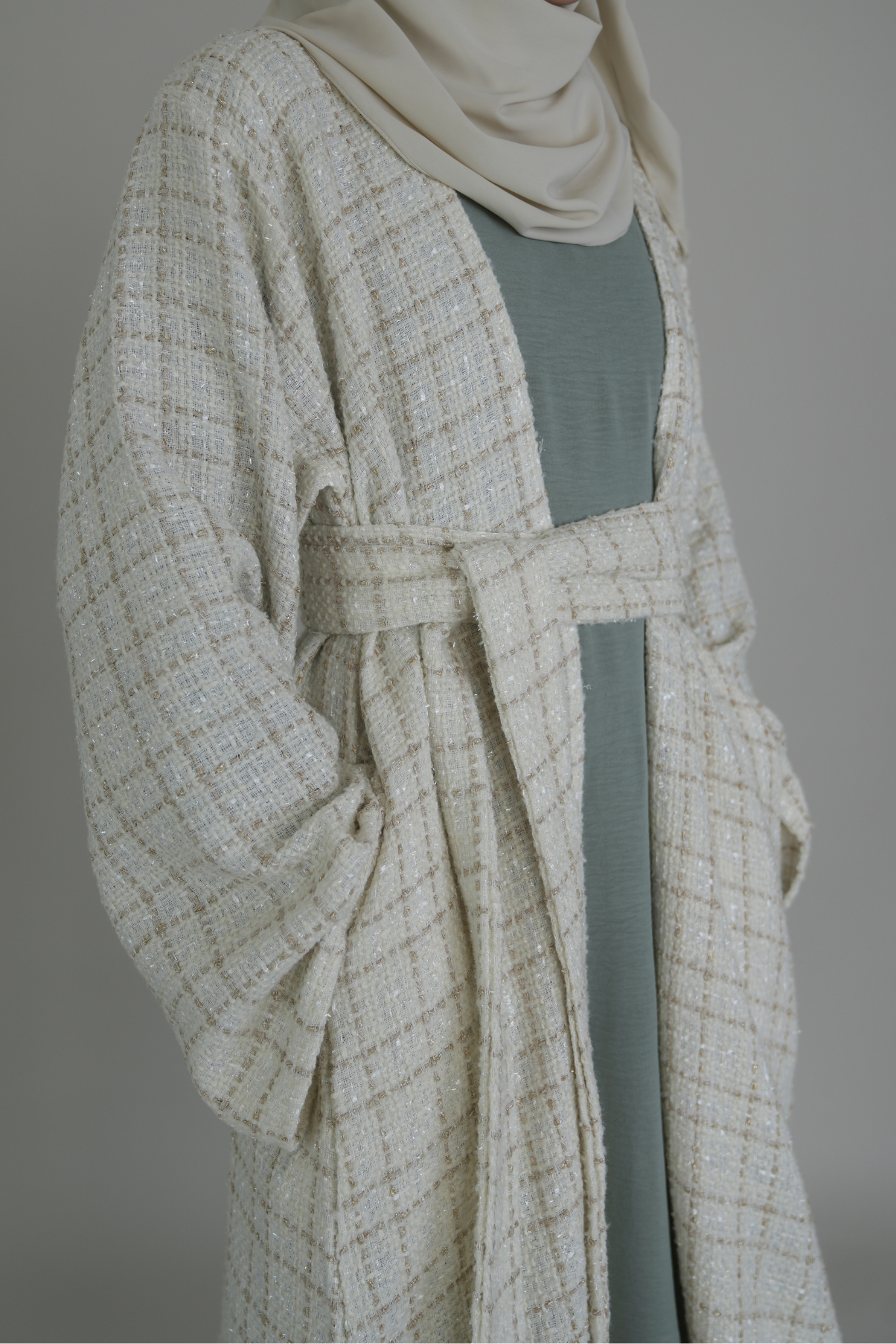 TWEED MANTEL ABAYA - CREME