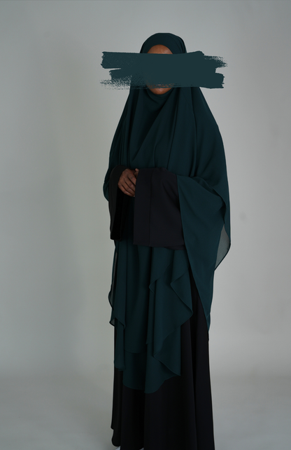 TWO LAYER MAXI CHIFFON KHIMAR - DARK GREEN