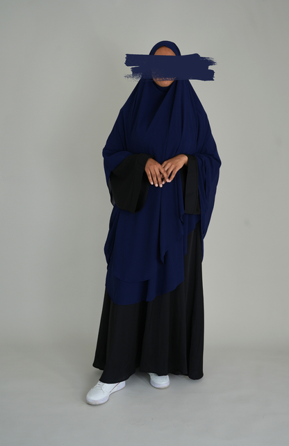 ZWEILAGIGER MAXI CHIFFON KHIMAR - NAVY