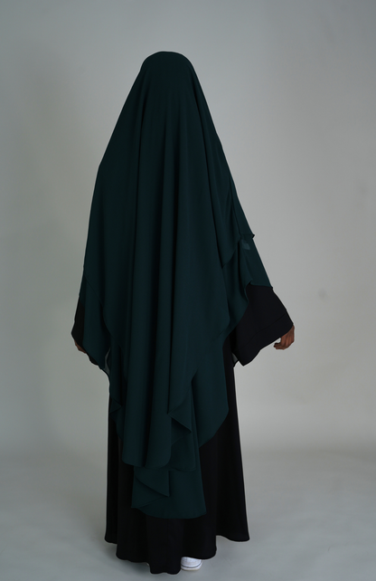 TWO LAYER MAXI CHIFFON KHIMAR - DARK GREEN