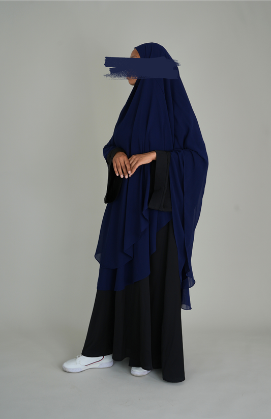 ZWEILAGIGER MAXI CHIFFON KHIMAR - NAVY
